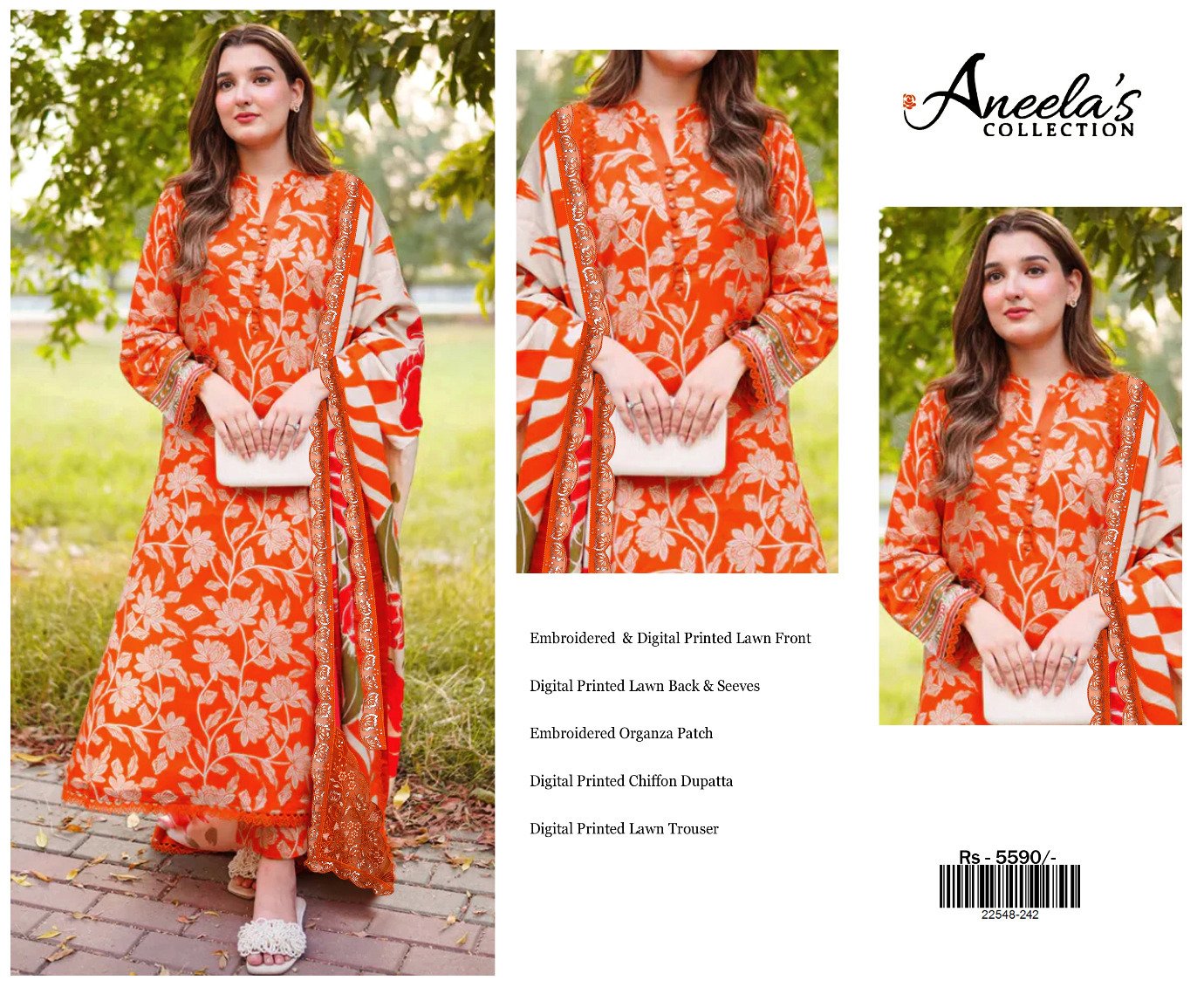 Unstiched Lawn 3PC Suit